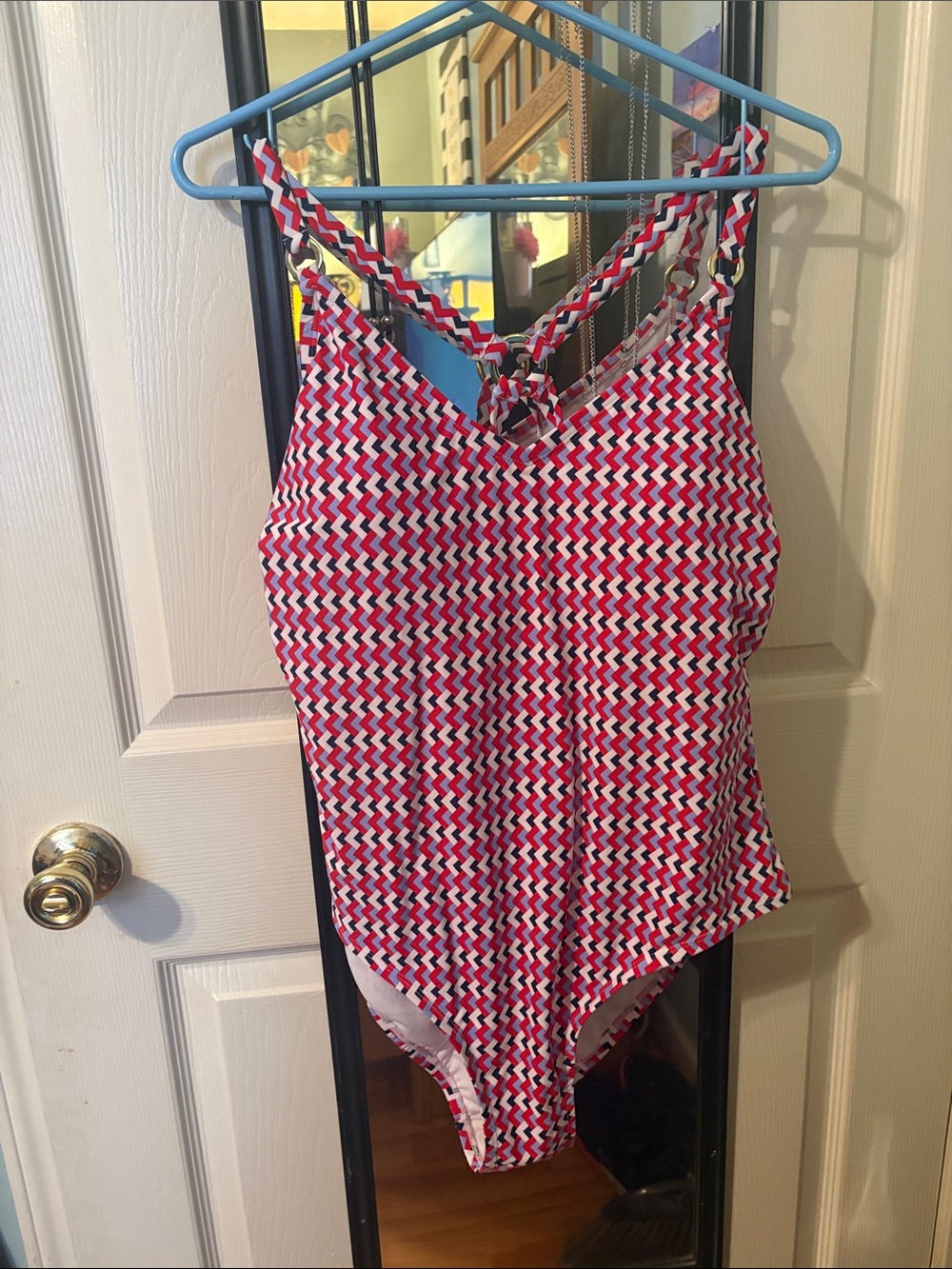 Kona Sol Red, White & Blue Zigzag One-Piece Swimsuit